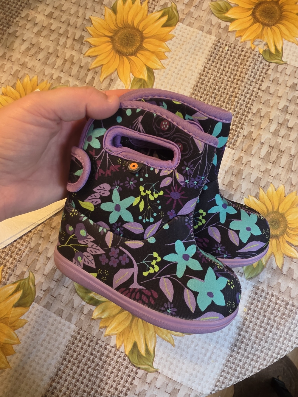 Bogs Kids Floral Snow Boots - Teal, Purple & Black